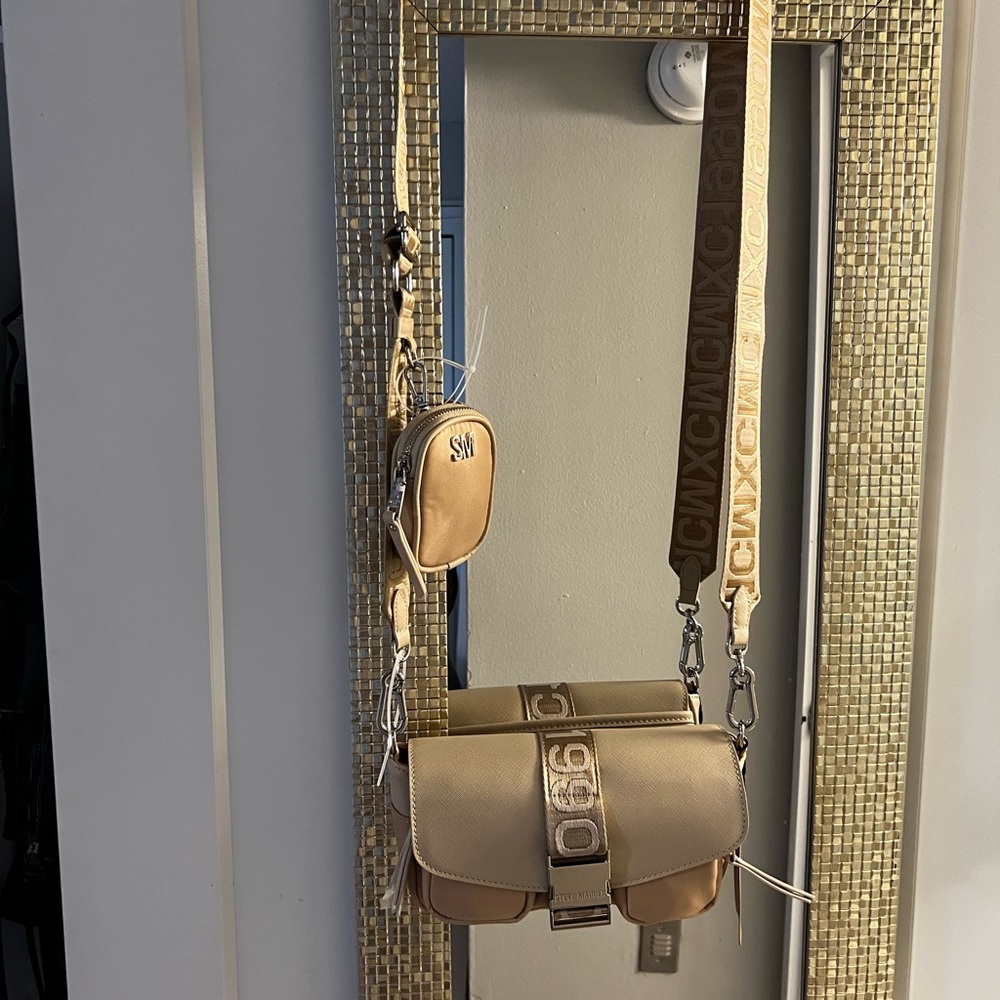 Steve Madden Tan Crossbody Bag with Logo Strap